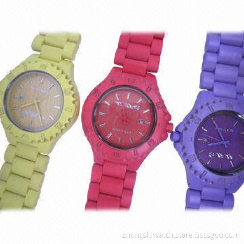 Colorful Wooden Wristwatch with Maple Sandalwood Case, Japan Movement, Various Colors are Available